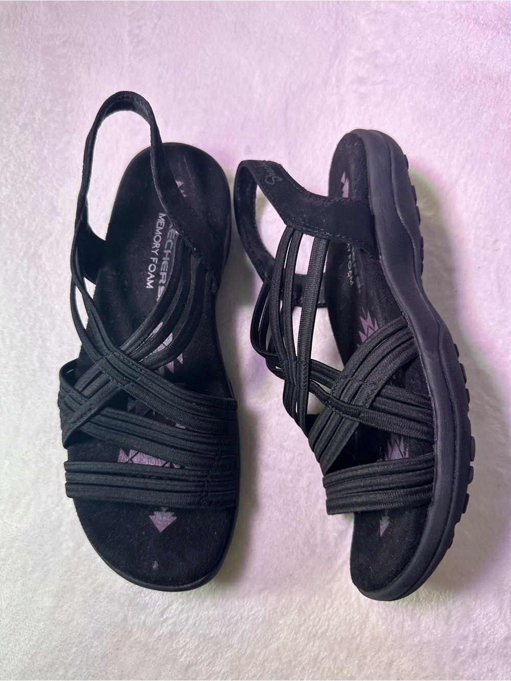 Skechers Black Strappy Elastic Slide Sandal with Back Strap - Picture 6 of 10